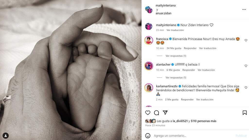 Esta fue la primera foto que Maity Interiano compartió de su bebé al anunciar que ya había nacido.