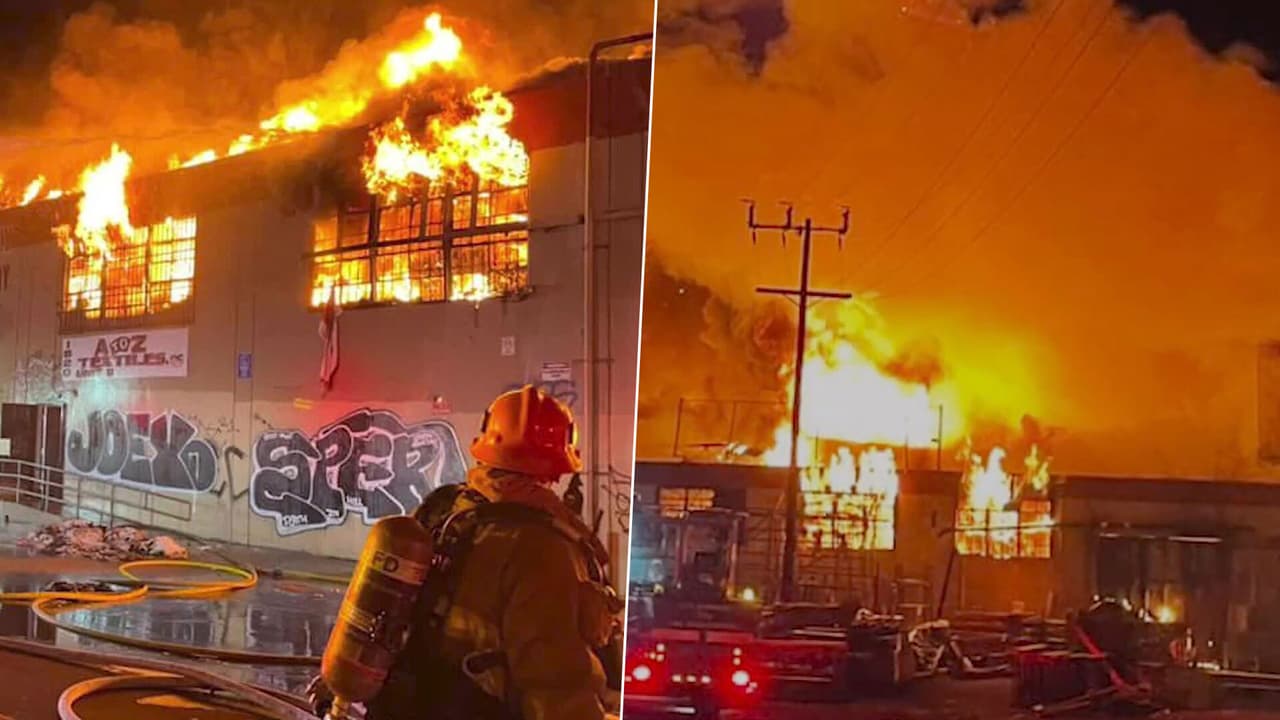 Un incendio masivo hizo que el techo de un edificio del sur de Los Ángeles se derrumbara