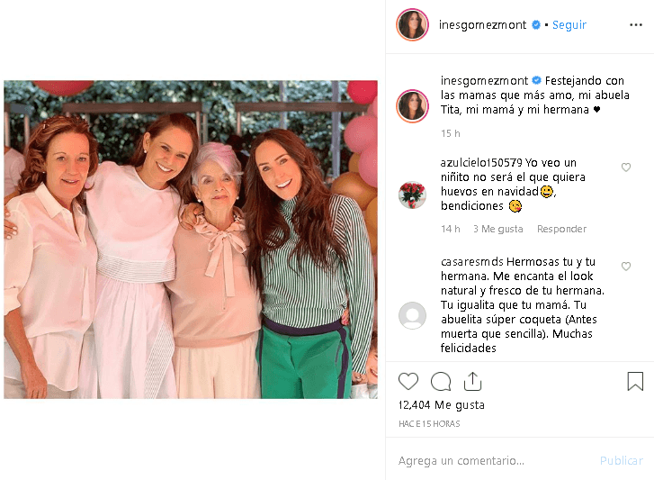Otra conductora de televisión, Inés Gómez Mont, mostró fotos de la celebración en compañía de su hermana, madre y abuela.