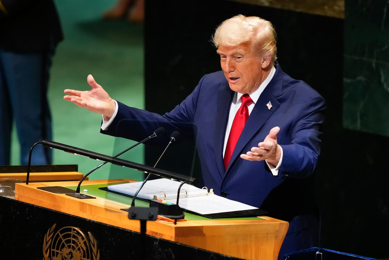 President Donald Trump address the 80th session of the United Nations General Assembly, Tuesday, Sept. 23, 2025, at U.N. headquarters. (AP Photo/Yuki Iwamura)