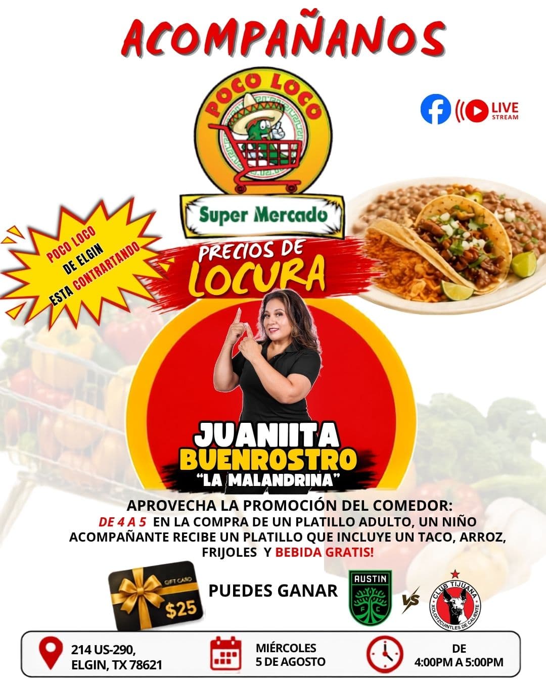 🎥🛒 ¡Este miércoles te esperamos en Poco Loco Supermercado de Elgin! 🎉