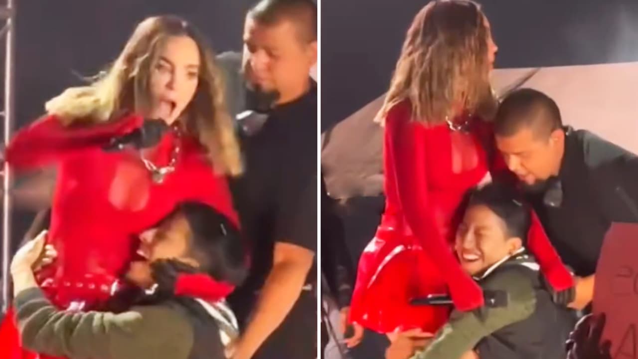 Belinda vive el susto de su vida en pleno escenario ante un fan que se aferra a ella: "Casi me tira"