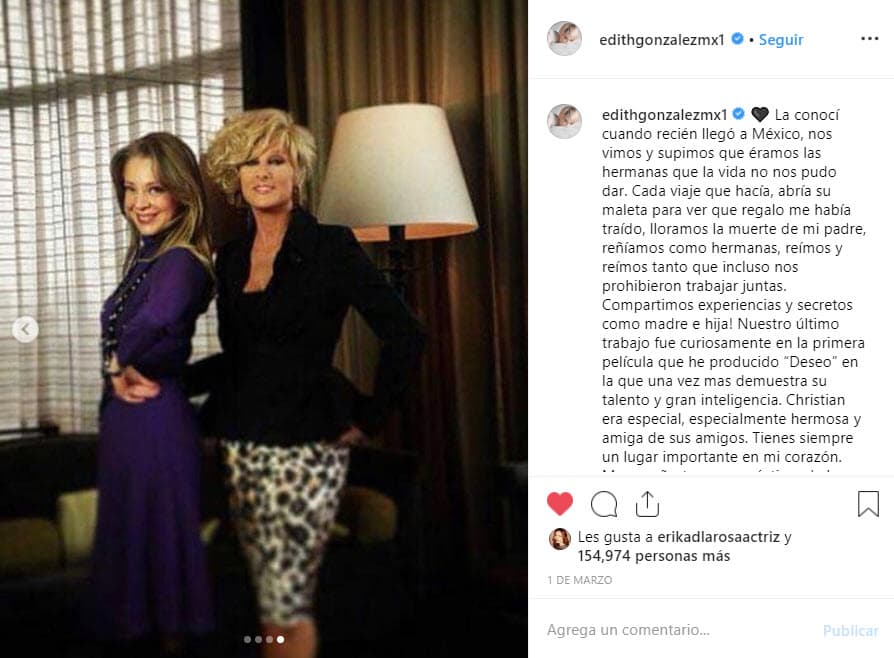 "Nuestro último trabajo fue curiosamente en la primera película que he producido 'Deseo', en la que una vez más demuestra su talento y gran inteligencia. 
<b>Christian era especial</b>, especialmente hermosa y amiga de sus amigos".