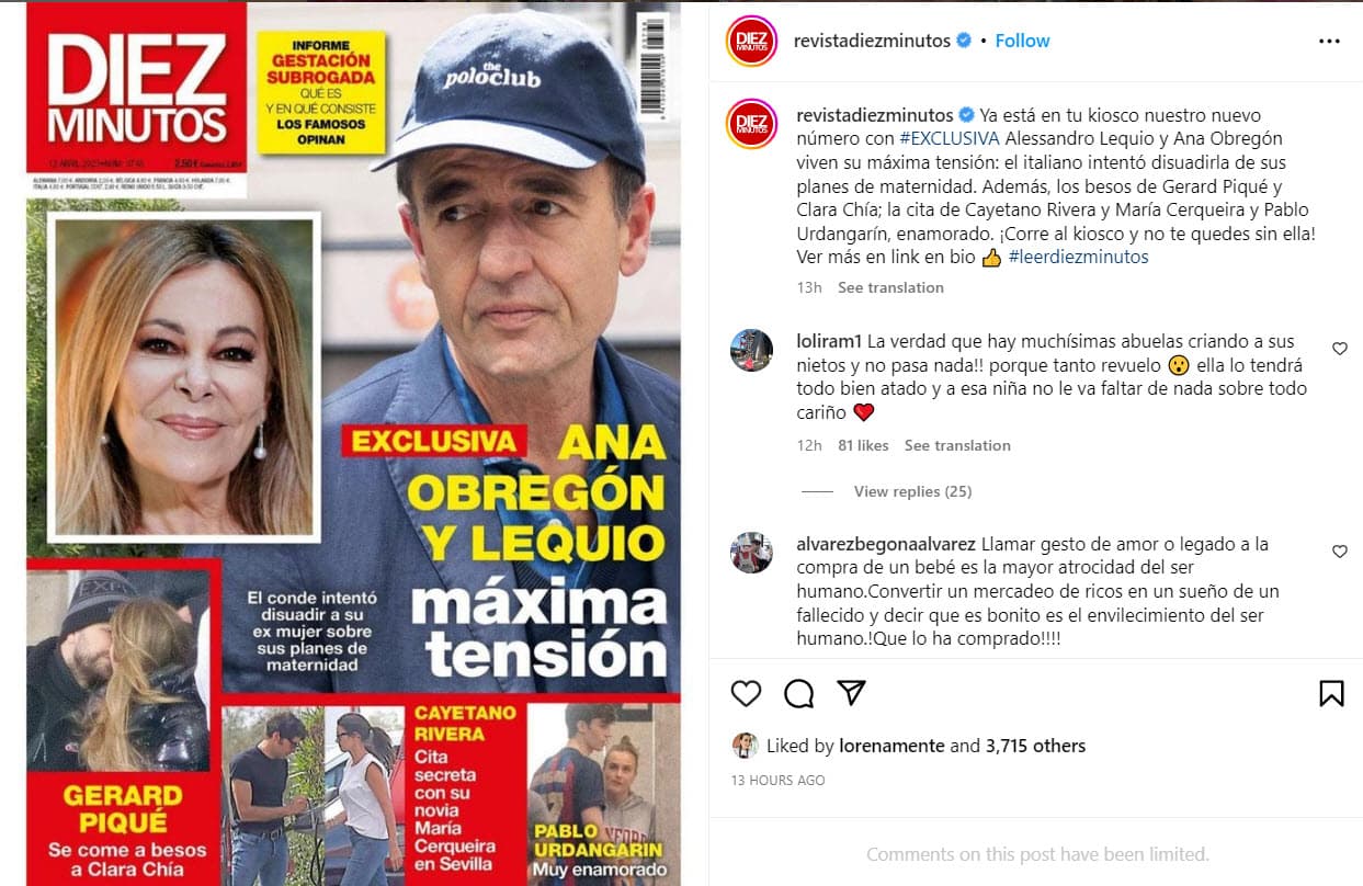 La revista Diez Minutos reportó que Piqué y Clara Chía "se comía a besos".