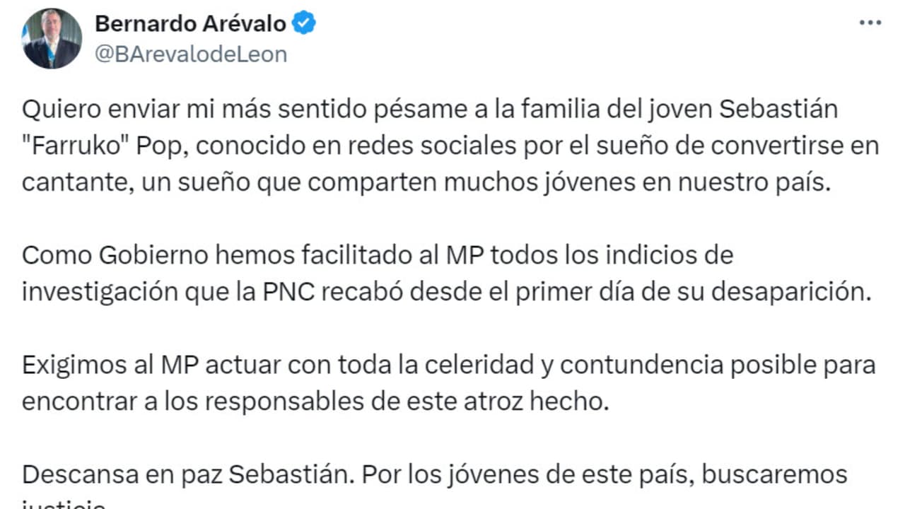 Este es el mensaje que emitió Bernardo Arévalo, presidente de Guatemala, tras el presunto asesinato del cantante Farruko Pop.