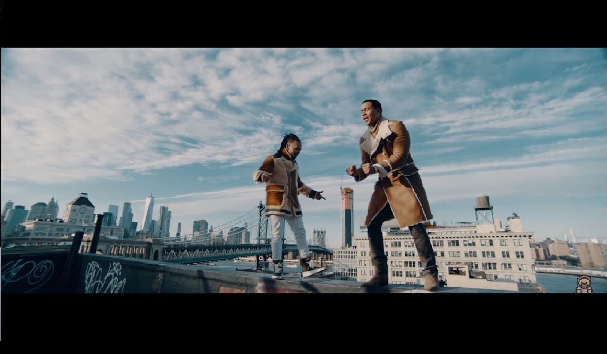 (Left to right:) Ozuna and Romeo Santos appear together in the music video for 'El Farsante Remix.' Ozuna premiered the video on January 30, 2018.