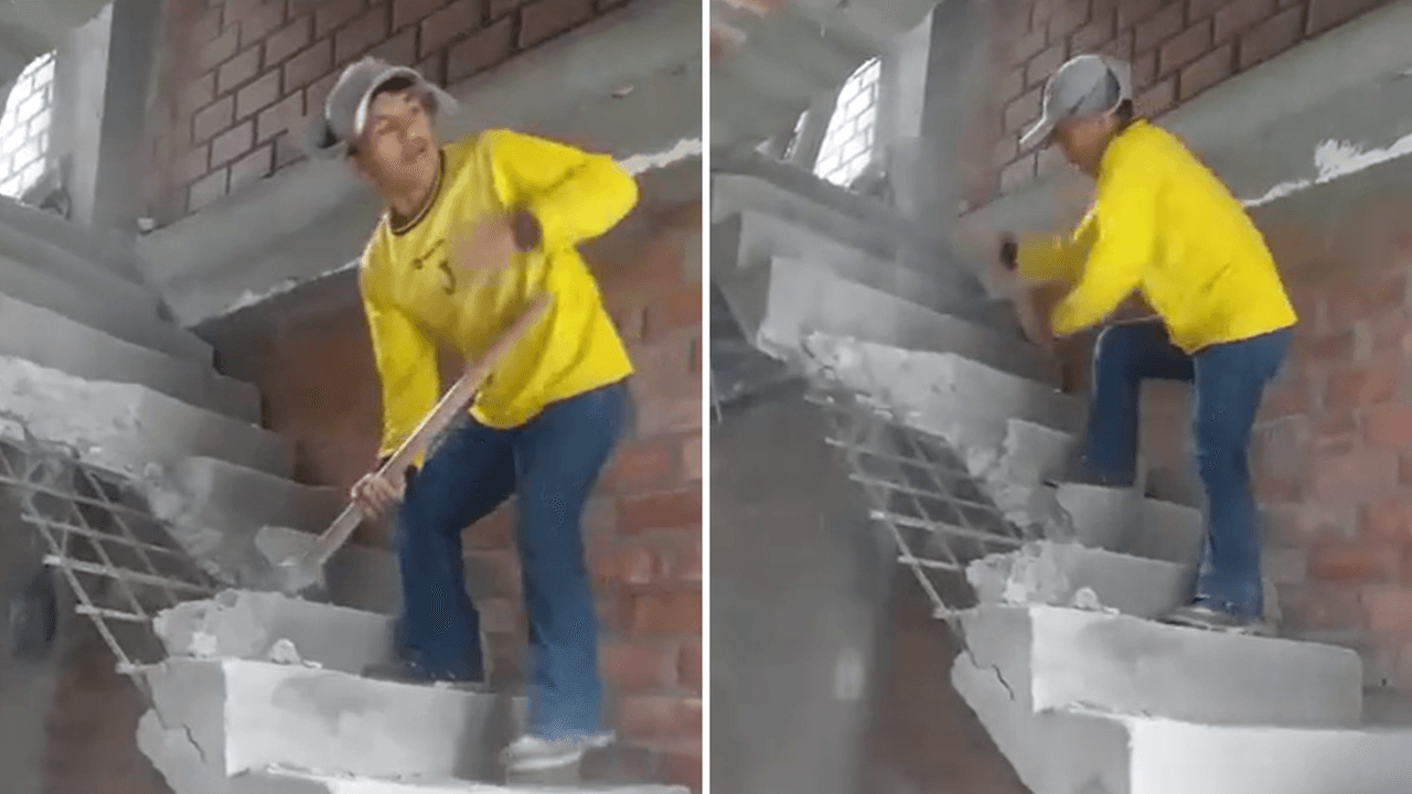 Albañil destruye escalera que acababa de construir porque no le iban a pagar: video causa debate