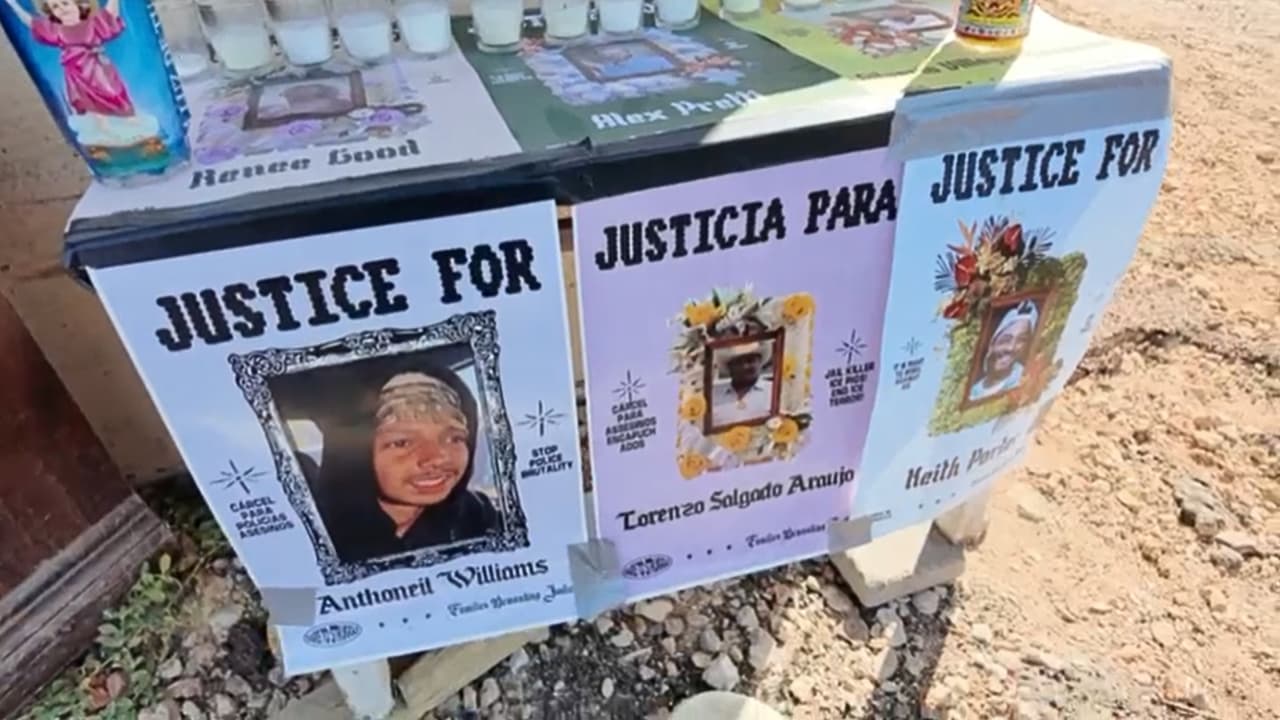 En la esquina cerca de la intersección de U.S. 183 y Anderson Square, la comunidad colocó también carteles para recordar a otras víctimas mortales a manos de agentes migratorios, como
<b>Lorenzo Salgado Araujo</b>, de 52 años, quien murió después de recibir disparos de agentes de ICE durante un operativo en
<b>Houston, Texas </b>o el caso de
<b>Renee Good</b>, ciudadana estadounidense que murió en
<b>Minneapolis</b> en enero de 2026 durante un encuentro con agentes federales de inmigración.