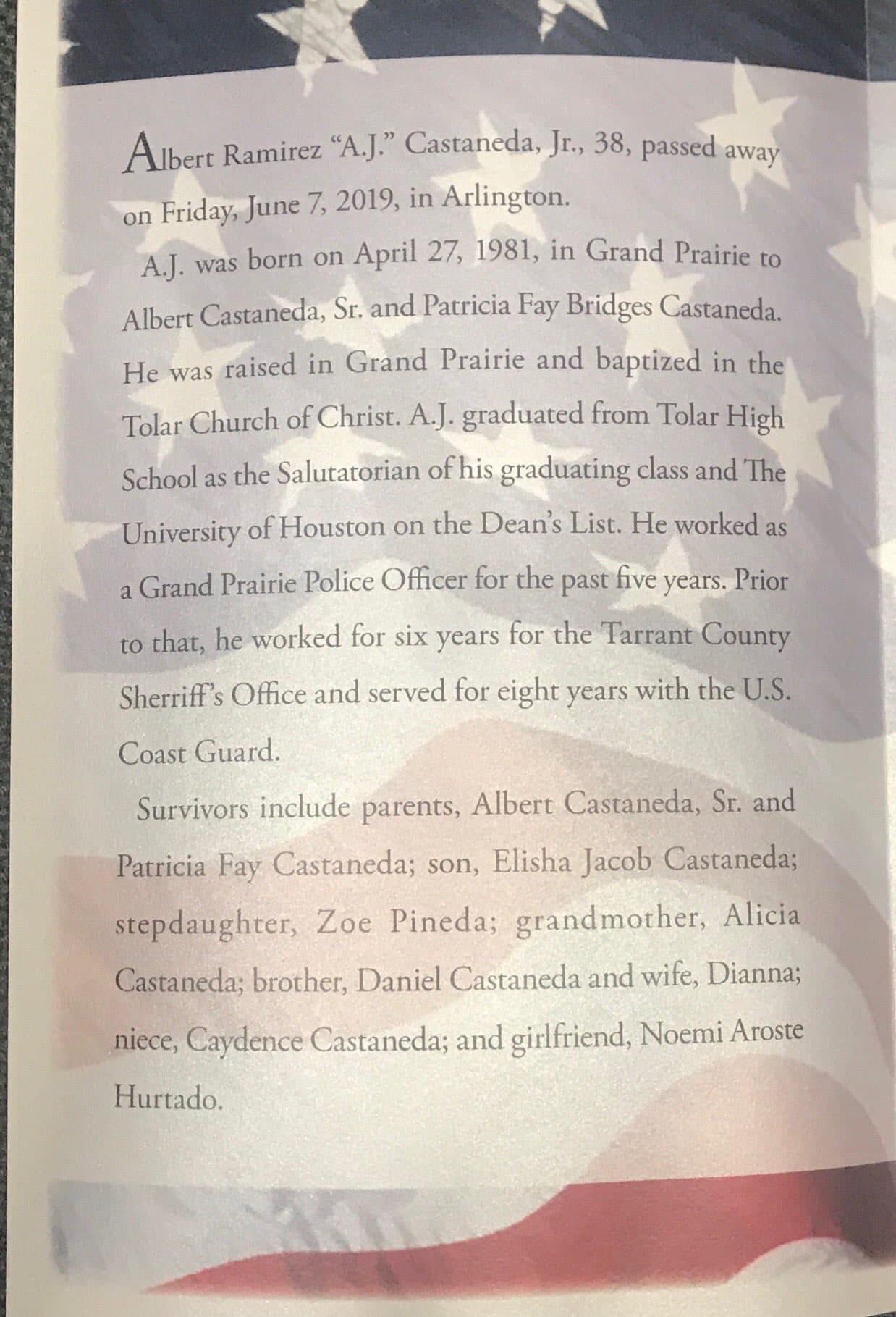 A. J. Castañeda se graduó de la preparatoria Tolar y de la Universidad de Houston.