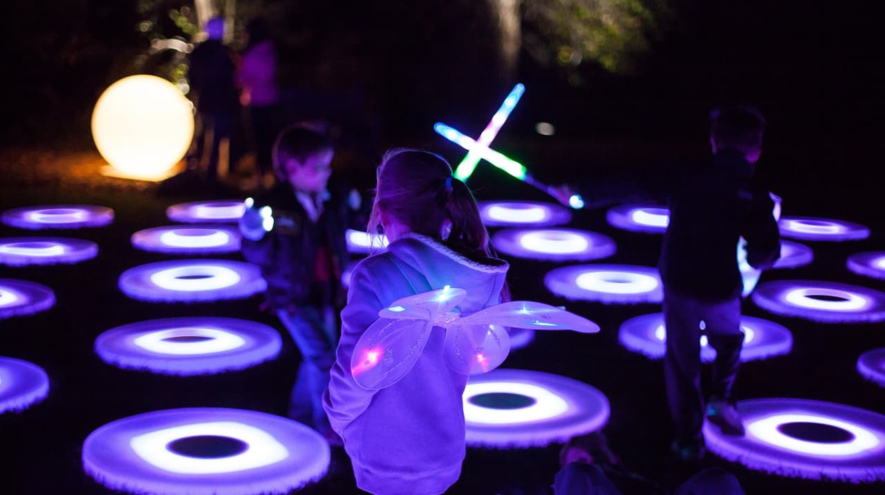 Las instalaciones luminosas ocupan una parte de las 150 acres del jardin botánico que constituye Descanso Gardens.