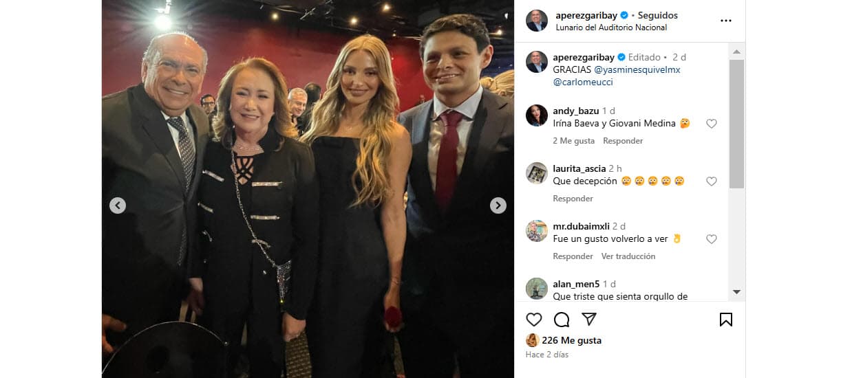 El empresario Antonio Pérez Garibay, la política Yasmín Esquivel, Irina Baeva y Giovanni Medina.