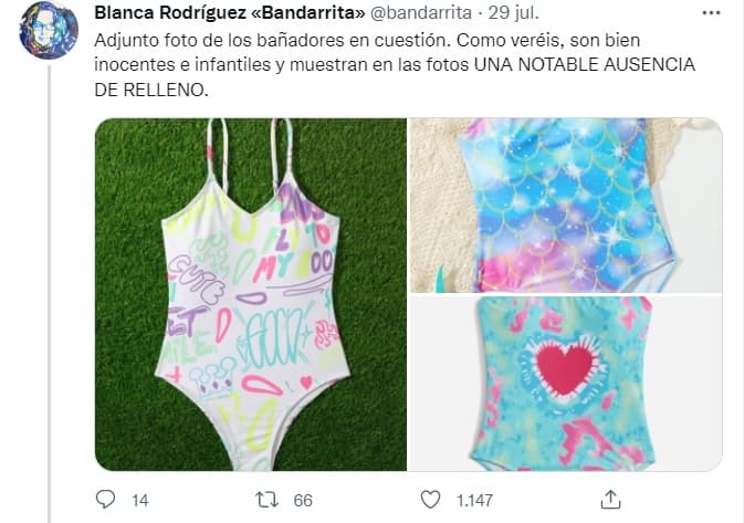 La mujer compartió cómo lucen los trajes de baño sin relleno