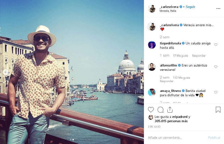 El pasado 2 de julio de este 2019, el cantautor mostró en 
<b><a href="https://www.instagram.com/p/Bza3I2MBn02/" target="_blank">Instagram</a></b> un par de fotografías donde se le ve posando en Venecia.