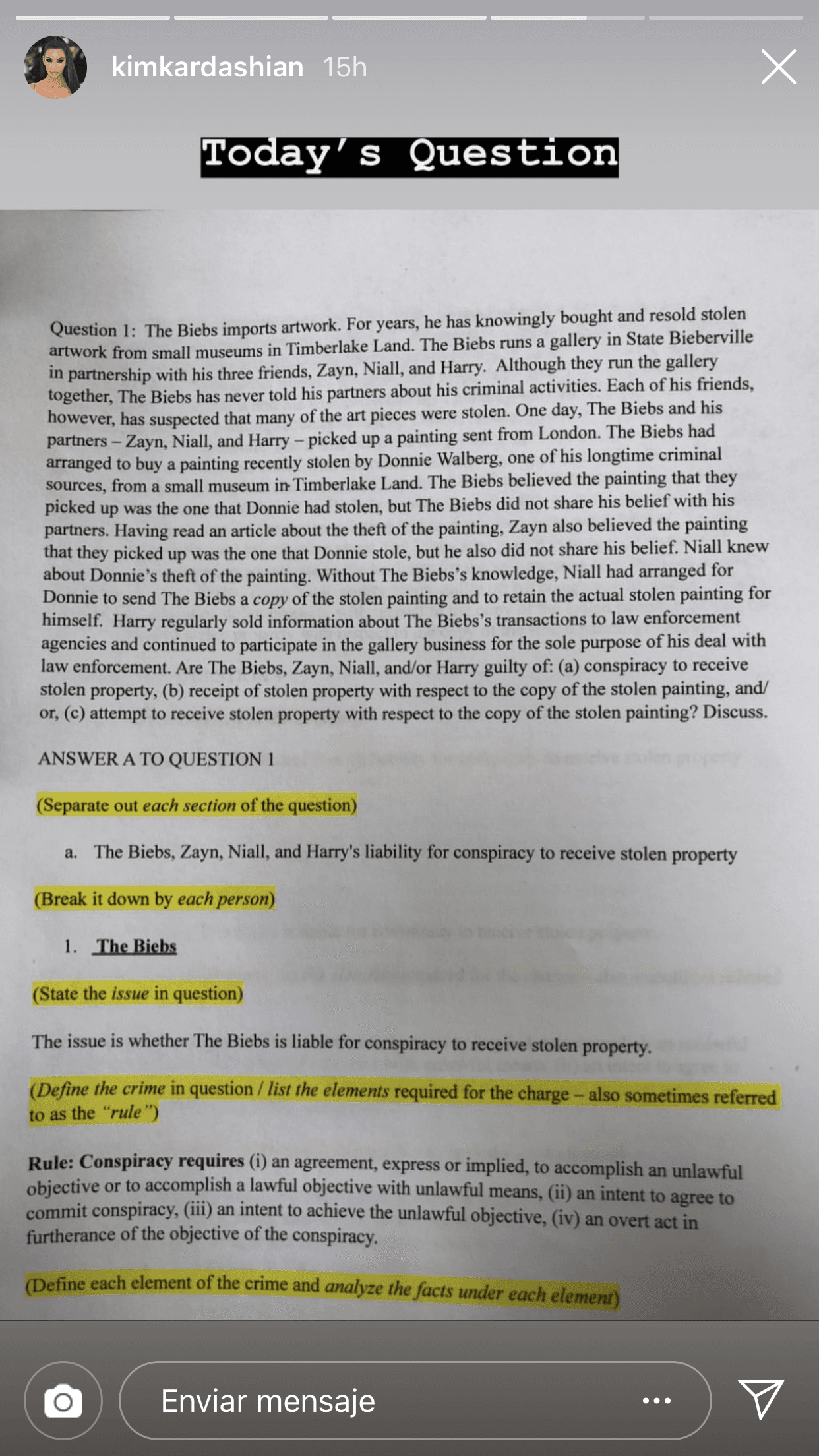 Después, publicó esta imagen en donde se plantea un caso del cual se debe definir el crimen en cuestión, así como resolver otra serie de preguntas.