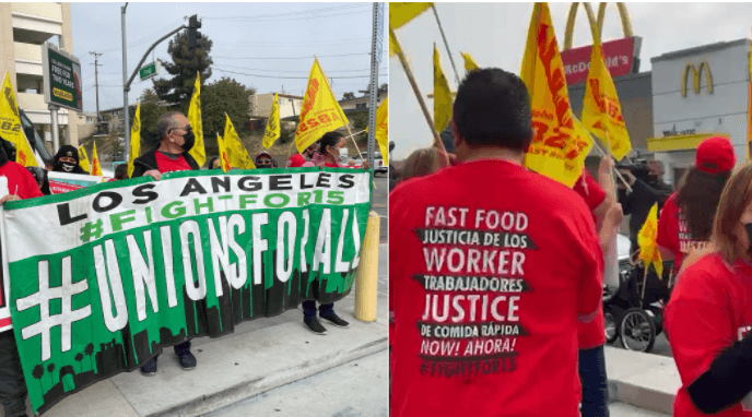 Trabajadores de MacDonalds toman las calles de Los Ángeles demandando seguridad y mejoras laborales