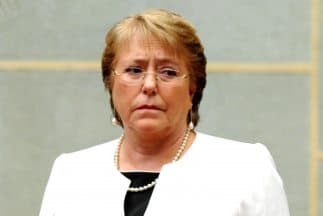 La presidenta de Chile, Michelle Bachelet, durante ceremonia oficial en el Palacio de la Cultura en Ciudad de Guatemala. Enero, 2015.