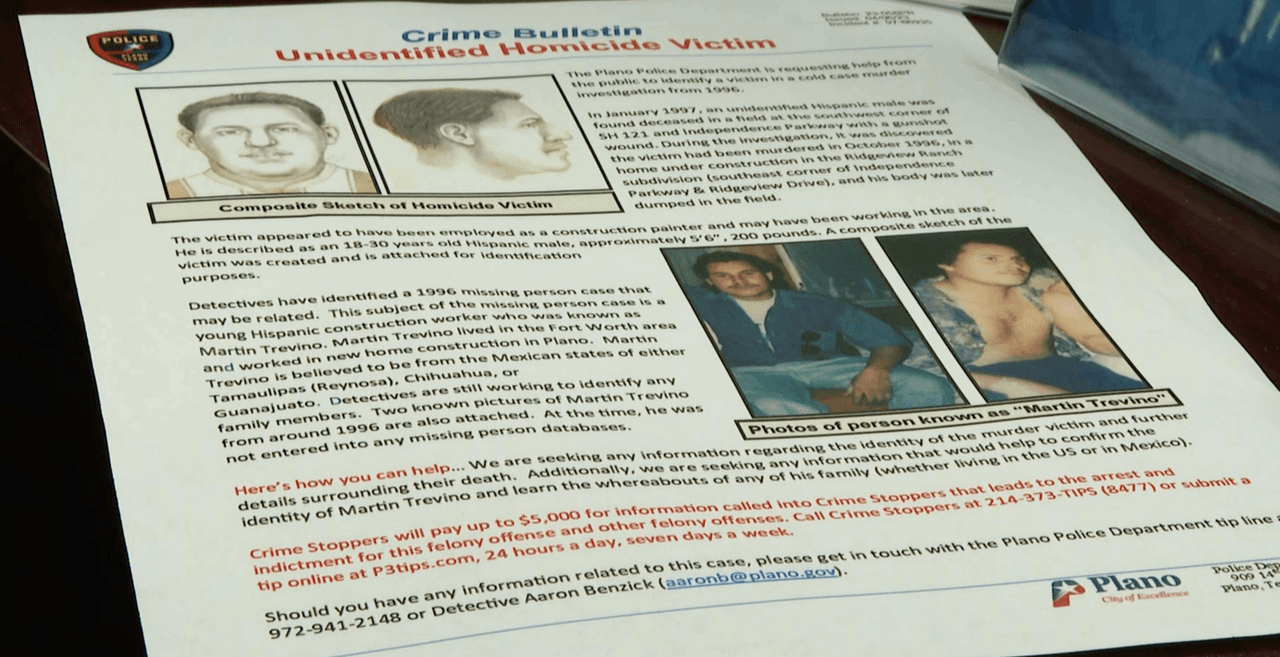 Esta es la ficha del caso de Martín Treviño que tiene la Policía de Plano.