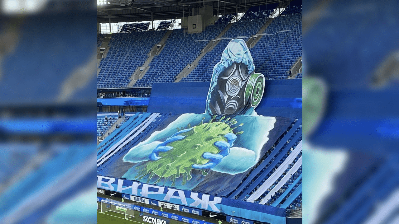 El Zenit mostró este tifo en relación al virus que ha marcado este 2020 y tuvo repercusiones importantes en el deporte y en el mundo.