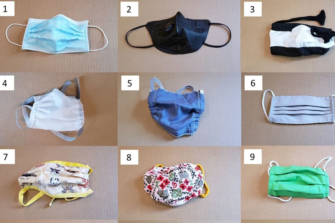 Nueve de catorce tapabocas que fueron analizados por científicos de la Duke University.