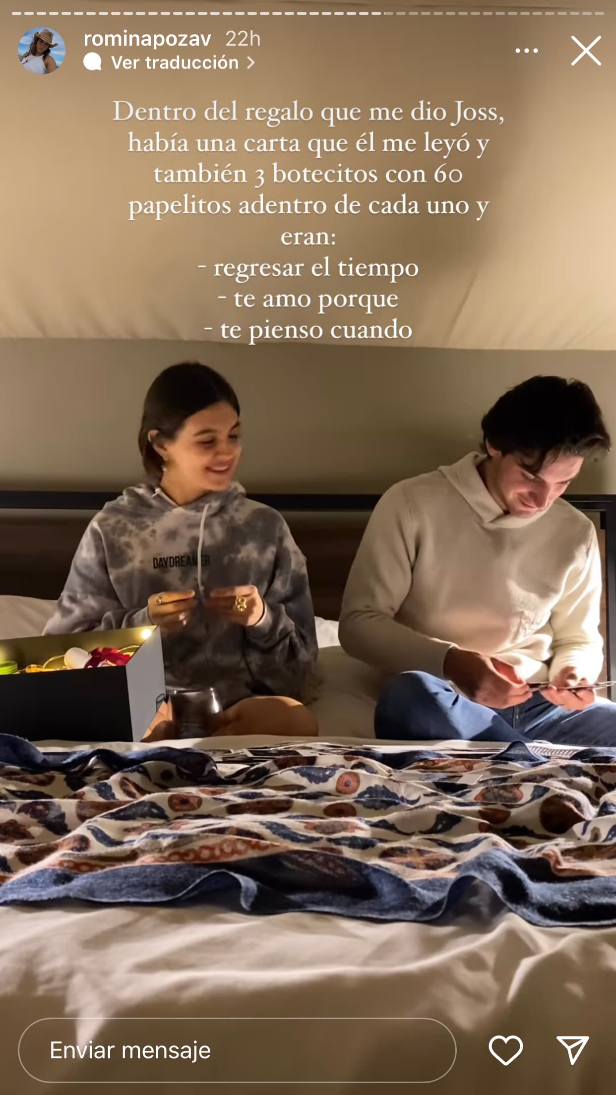 La joven quiso compartir con sus casi 230 mil seguidores en Instagram lo consentida que la pasó en el reciente viaje con su novio.