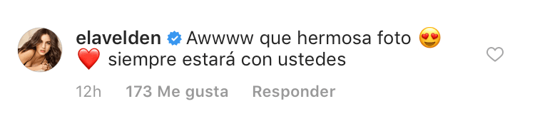 La actriz Ela Velden, quien es novia de su
<b><a href="https://www.univision.com/famosos/te-amamos-ma-emiliano-zurita-hijo-de-christian-bach-rompe-el-silencio-tras-la-muerte-de-su-madre-fotos" target="_blank"> hermano Emiliano</a></b>, destacó lo hermosa que es la imagen.