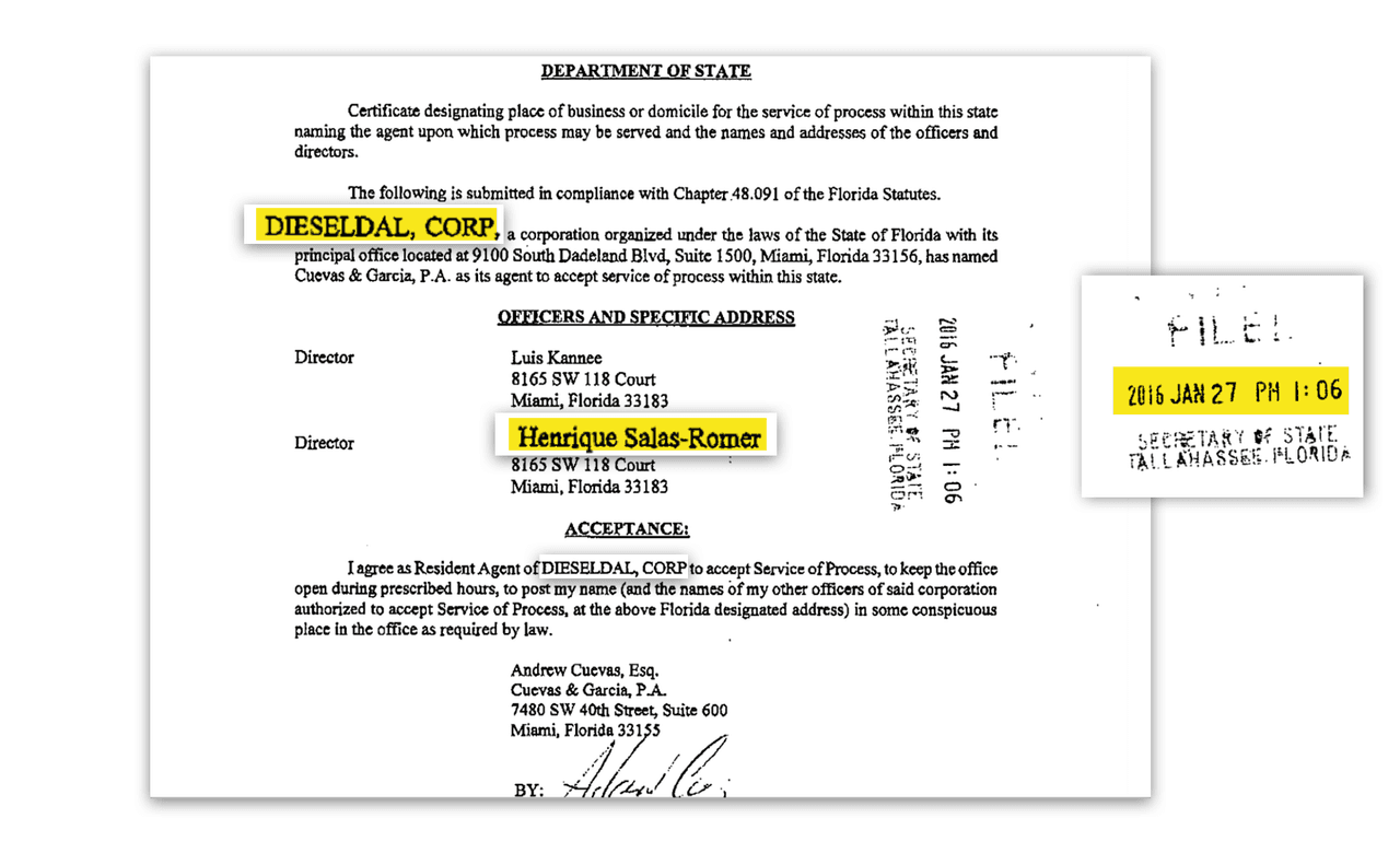 Aunque el registro público data de este mismo año, el exgobernador no reconoce tener esa compañía