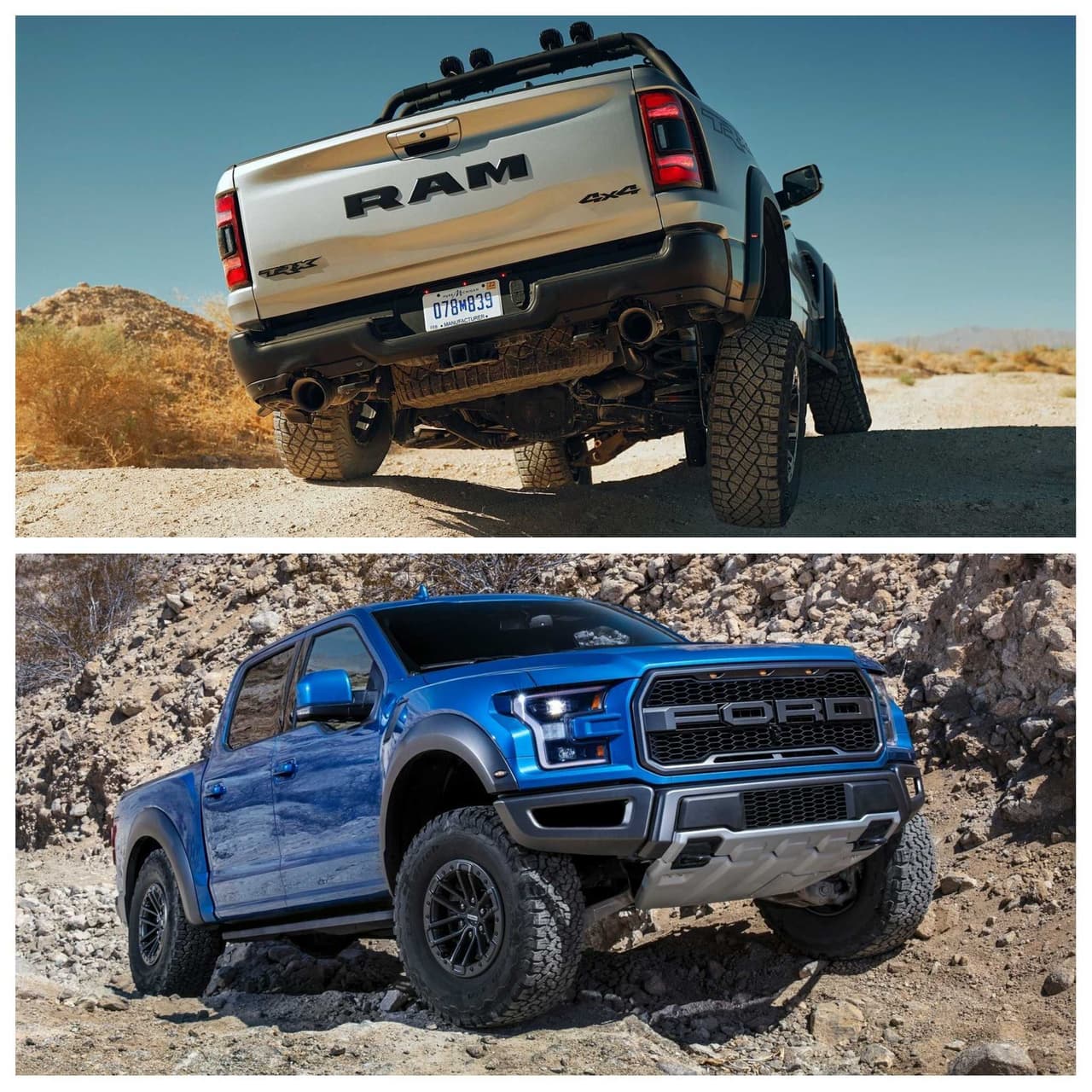 Ambas pickups cuentan con el mismo ángulo de ataque con 30.2 grados, pero difieren levemente en el ángulo ventral (21.9 grados para la TRX y 21.8 grados para la Raptor) y en el ángulo de salida (23.5 grados para la TRX y 23.1 para la Raptor).