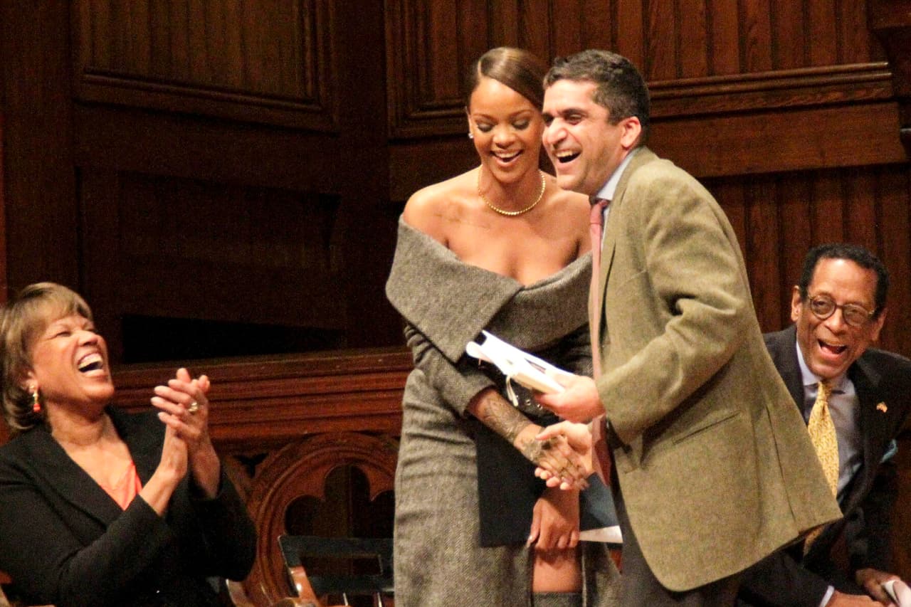 Photo © 2017 Instar Images/The Grosby Group Cambridge, Massachusetts, February 27, 2018. Pop star Rihanna is seen at Harvard's Sanders Theatre to receive the 2017 Humanitarian Award for her contributions in Barbados. Rihanna has charitably built a state-of-the-art center for oncology and nuclear medicine to diagnose and treat breast cancer at the Queen Elizabeth Hospital in Bridgetown, Barbados,î said Dr. S. Allen Counter, director of the Harvard Foundation, in a statement.