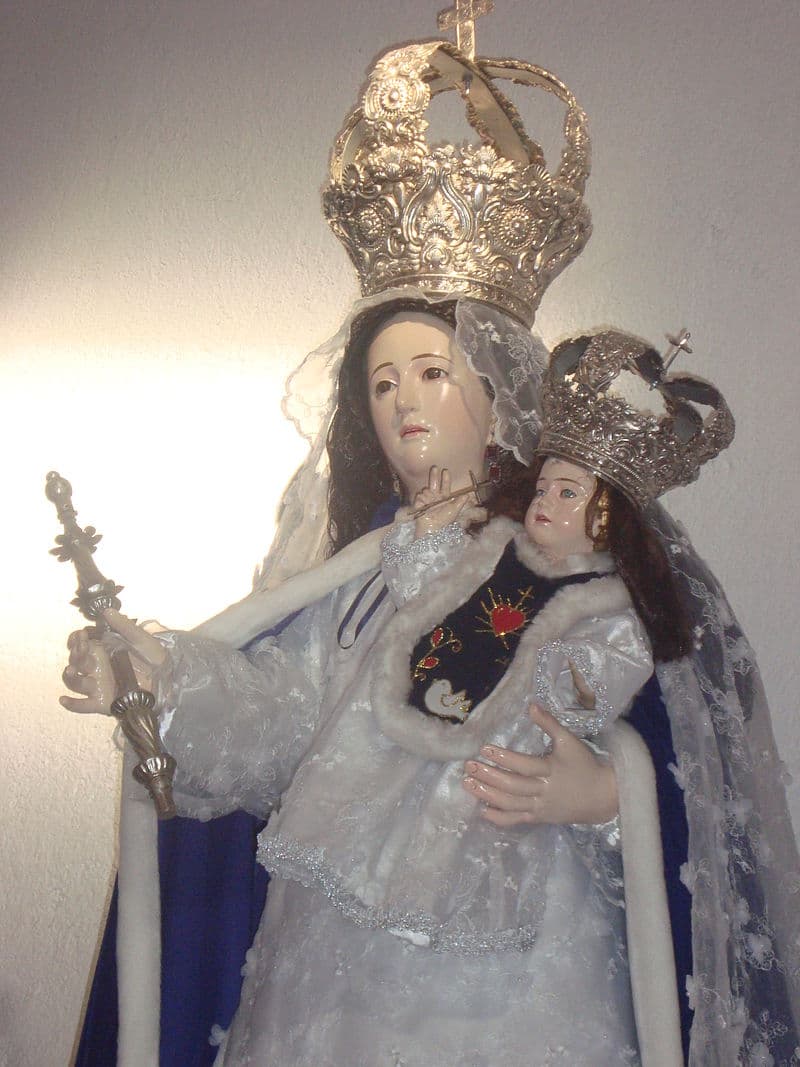 En la imagen, la señora portaba una vela en la mano izquierda y cargaba a un niño en el brazo derecho, mientras que el pequeño llevaba en sus manos un pajarito de oro. Era la Virgen de la Candelaria que venía a ayudarles en su camino.