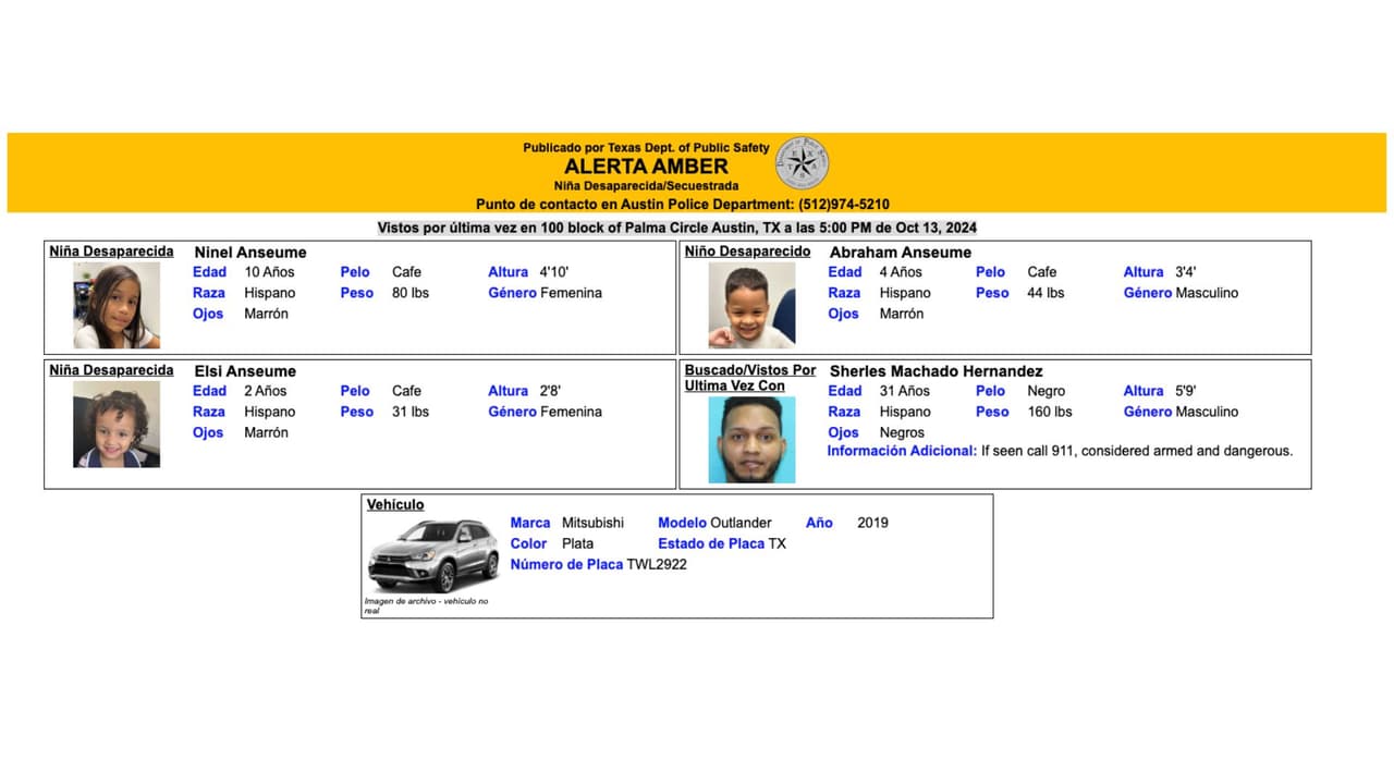 Alerta AMBER emitida para tres niños desaparecidos en Texas.