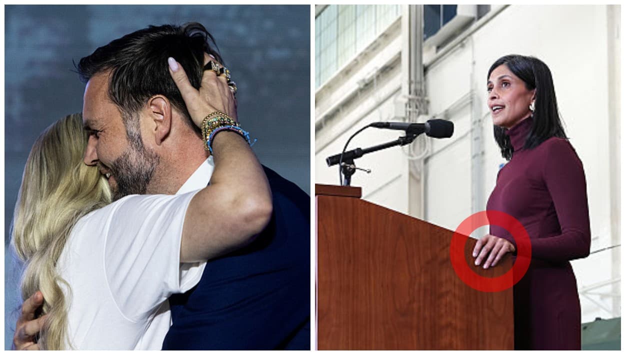 En otras circunstancias, nadie lo habría comentado. Pero el miércoles 19 de noviembre, cuando
<b><a href="https://www.univision.com/noticias/politica/quien-es-usha-vance-la-esposa-de-jd-vance-companero-de-formula-de-trump" target="_blank">la segunda dama de Estados Unidos, Usha Vance</a></b>, visitó
<b>Camp Lejeune, en Carolina del Norte</b>, más de una persona notó que no tenía puesto
<b>su anillo de matrimonio</b>.
<br>No faltaron entonces quienes vincularan el asunto al incidente del 29 de octubre, cuando
<b>el vicepresidente de JD Vance recibió un abrazo de <a href="https://www.univision.com/local/arizona-ktvw/erika-kirk-tras-asesinato-de-charlie-kirk" target="_blank">Erika Kirk</a></b>, la viuda del
<b> activista Charlie Kirk</b>, durante un evento en la
<b>Universidad de Mississippi</b>. Que le tocara la cabeza no fue bien visto por quienes criticaron ese comportamiento.