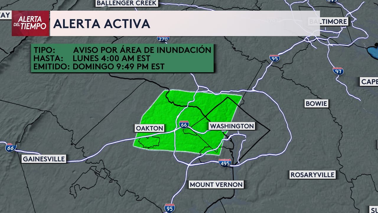 Activan aviso de inundaciones hasta las 4 AM del lunes para partes del DMV
