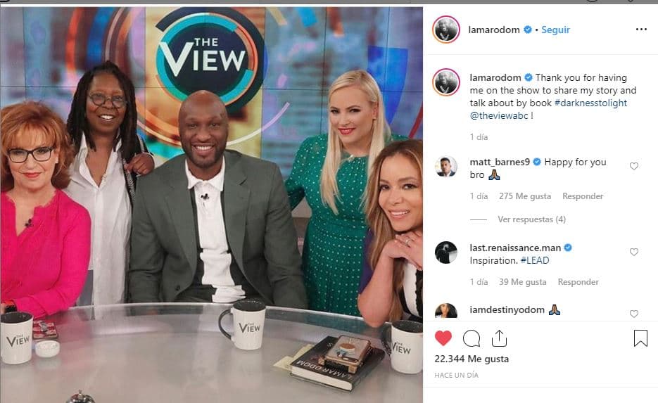 El pasado martes, Lamar apareció en el programa televisivo 
<b><a href="https://abcnews.go.com/Entertainment/lamar-odom-tells-view-losing-khloe-kardashian-biggest/story?id=63325001">The View</a></b>
<a href="https://abcnews.go.com/Entertainment/lamar-odom-tells-view-losing-khloe-kardashian-biggest/story?id=63325001"> </a>y ahí dijo que espera volver a ser amigo de Khloé y que perderla como pareja fue muy fuerte para él.“Perdí a mi ángel", expresó al mismo tiempo que deseó que puedan ser amigos.