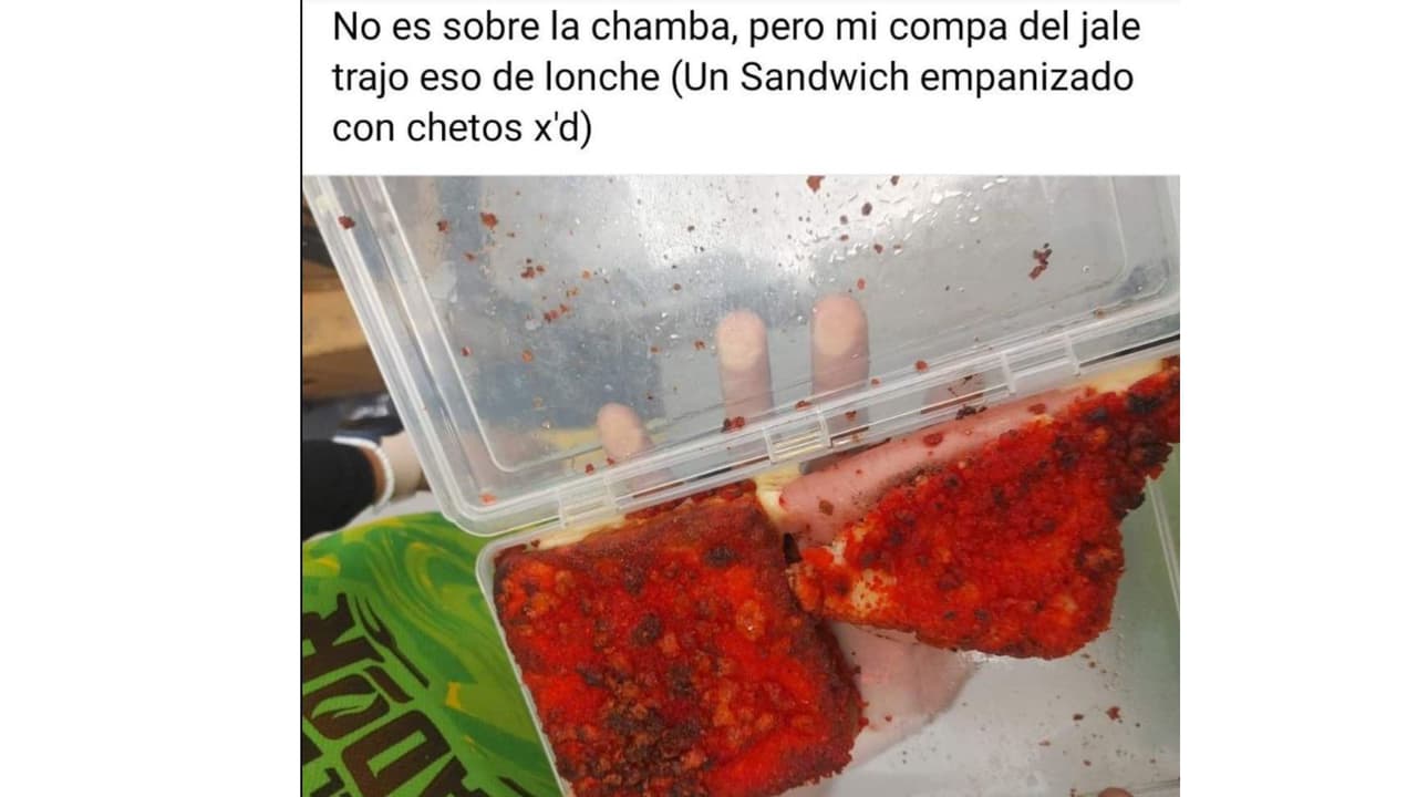 Sándwich empanizado con chetos.