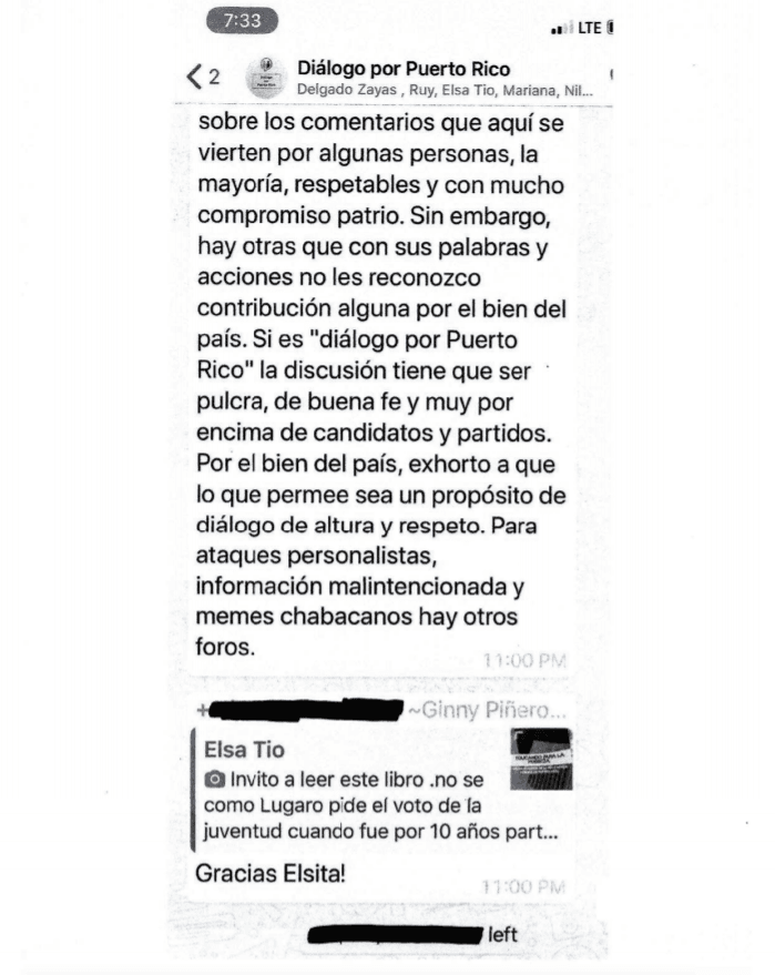 Parte del chat "Diálogo por Puerto Rico".