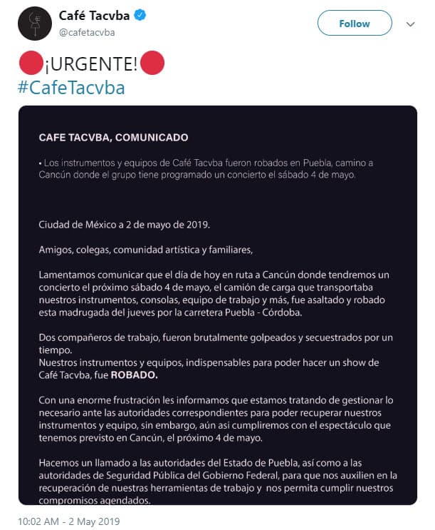 A través de Twitter hicieron la denuncia pública a través de un comunicado detallando lo sucedido.