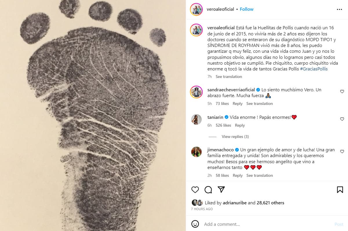 Vero Ale comparte la huella de su fallecido hijo 'Pollis'