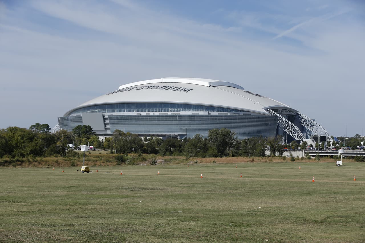 General view of AT&T Stadium before the NFL regular season game against the Washington Redskins and the Dallas Cowboys on Monday, Oct. 27, 2014 in Arlington, Texas. The Redskins won in overtime, 20-17. (AP Photo/Ric Tapia)