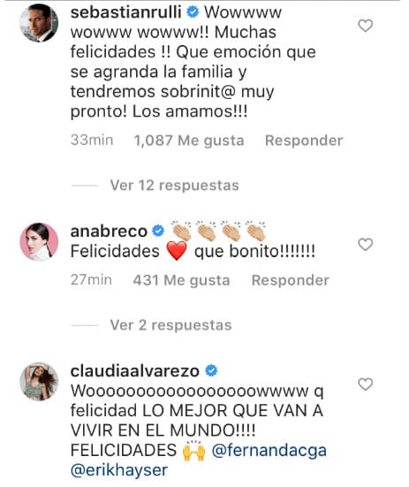 Sebastián Rulli y Ana Brenda Contreras, sus compañeros de la telenovela 'Teresa', de inmediato le dejaron buenos deseos en esta nueva etapa. Claudia Álvarez les siguió.