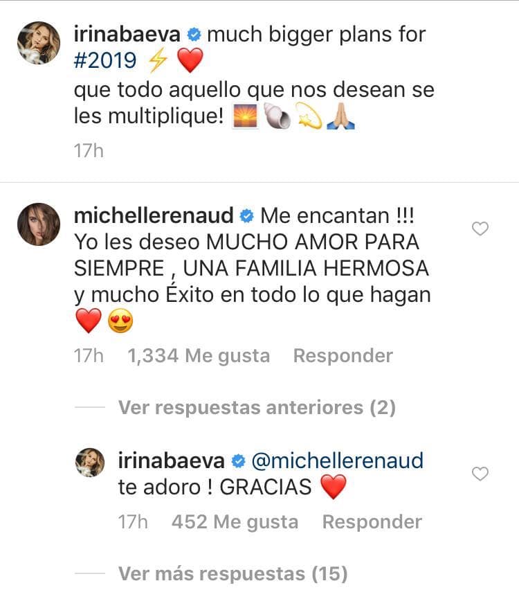 En medio de tantos comentarios negativos la actriz mostró su apoyo: "Me encantan, yo les deseo lo mejor: mucho amor para siempre, una familia hermosa y mucho éxito en todo lo que hagan", mensaje que Irina agradeció.