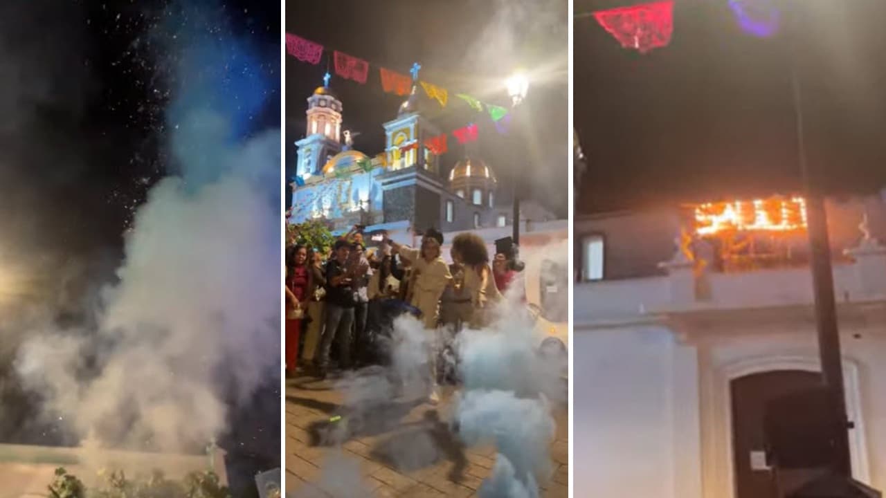 Con fuegos artificiales y humo color azul descubrieron que tendrán niño y el nombre del bebé.