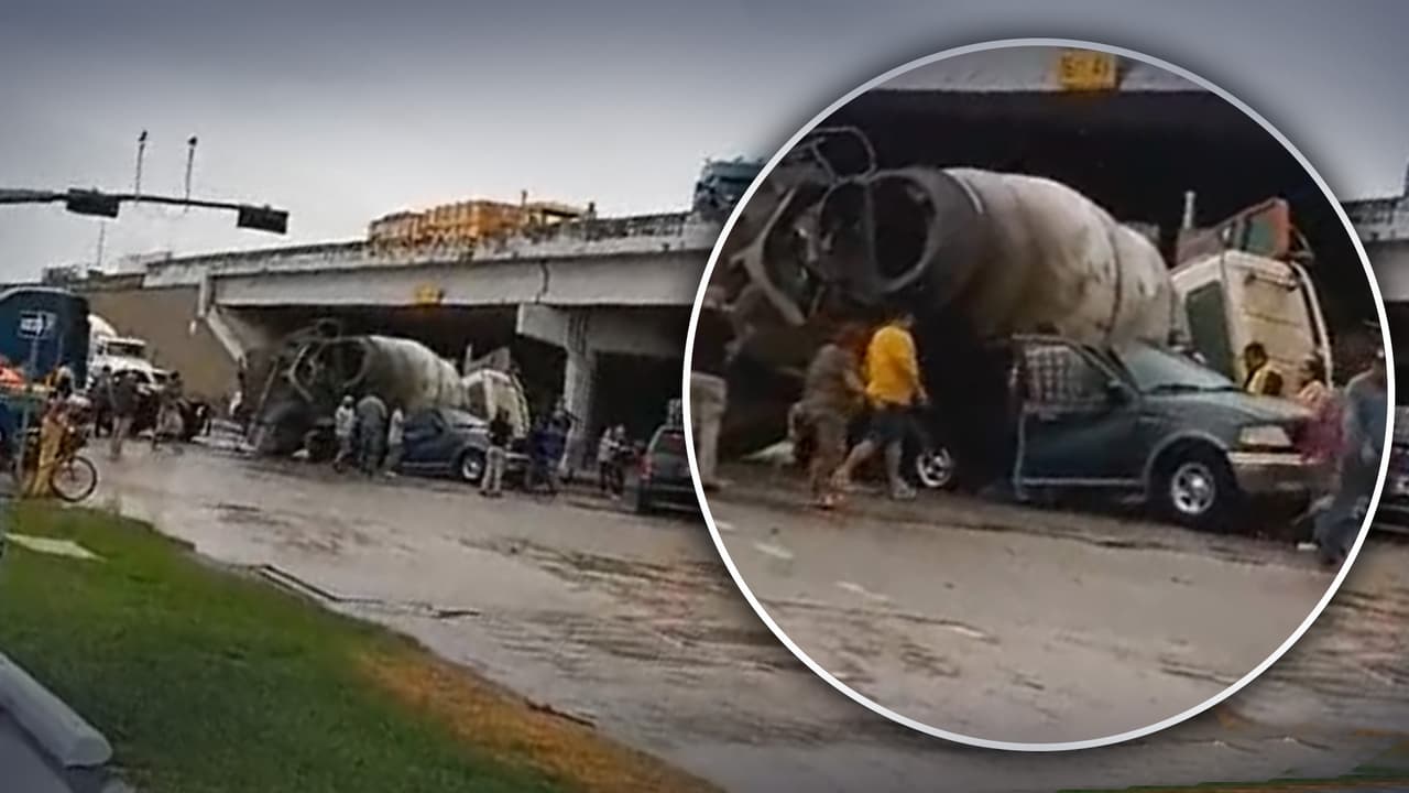 Camión de cemento cae sobre un automóvil con cuatro pasajeros: murió un niño de casi 2 años