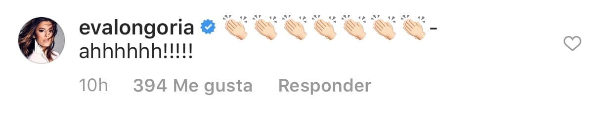 En cuanto la fotografía se hizo pública, las felicitaciones no tardaron en llegar. Por ejemplo, 
<b><a href="https://www.univision.com/temas/eva-longoria">Eva Longoria</a></b> mostró su emoción con un mensaje con varios emoticones de aplausos y el texto "¡ahhhhh!".
<br>