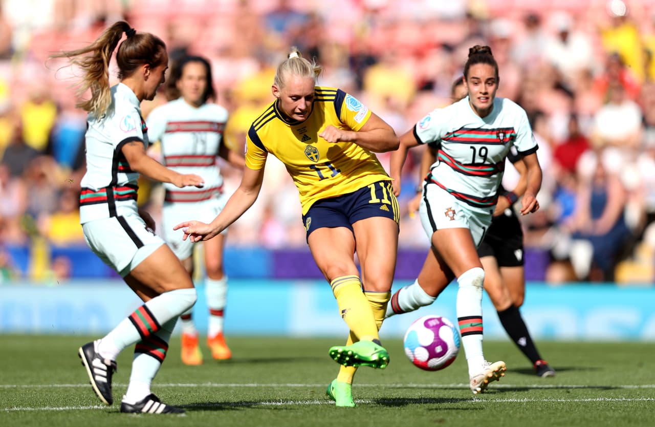 Suecia aplastó 5-0 a Portugal en la Jornada 3 con doblete de Filippa Angeldal, goles de Kosovare Asllani y Stina Blackstenius, y autogol de Carole Costa.