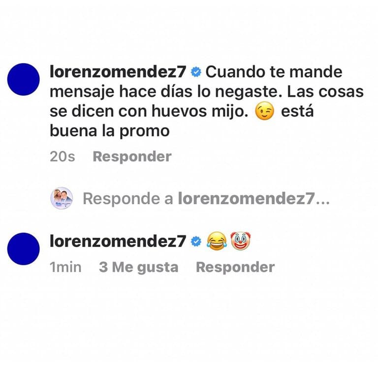 Después, a través de redes sociales, arremetió contra Mr. Tempo escribiéndole: “cuando te mandé mensaje hace días lo negaste. Las cosas se dicen con huevos mijo. Está buena la promo”.