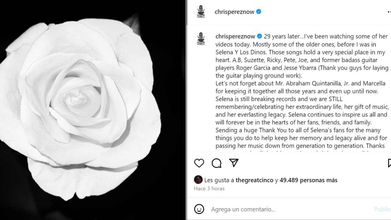 Este es el mensaje que Chris Pérez publicó en memoria de Selena Quintanilla a 29 años de su muerte.