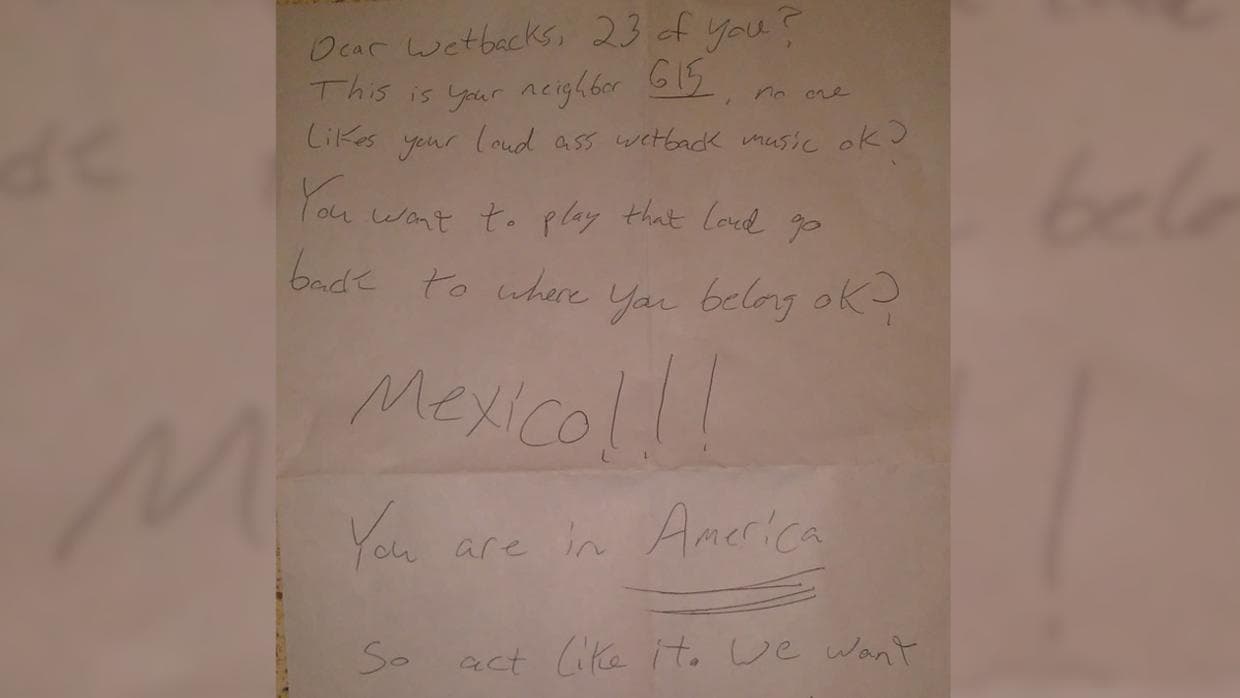 "Dear Wetbacks": this Hispanic family found a racist letter on their front door