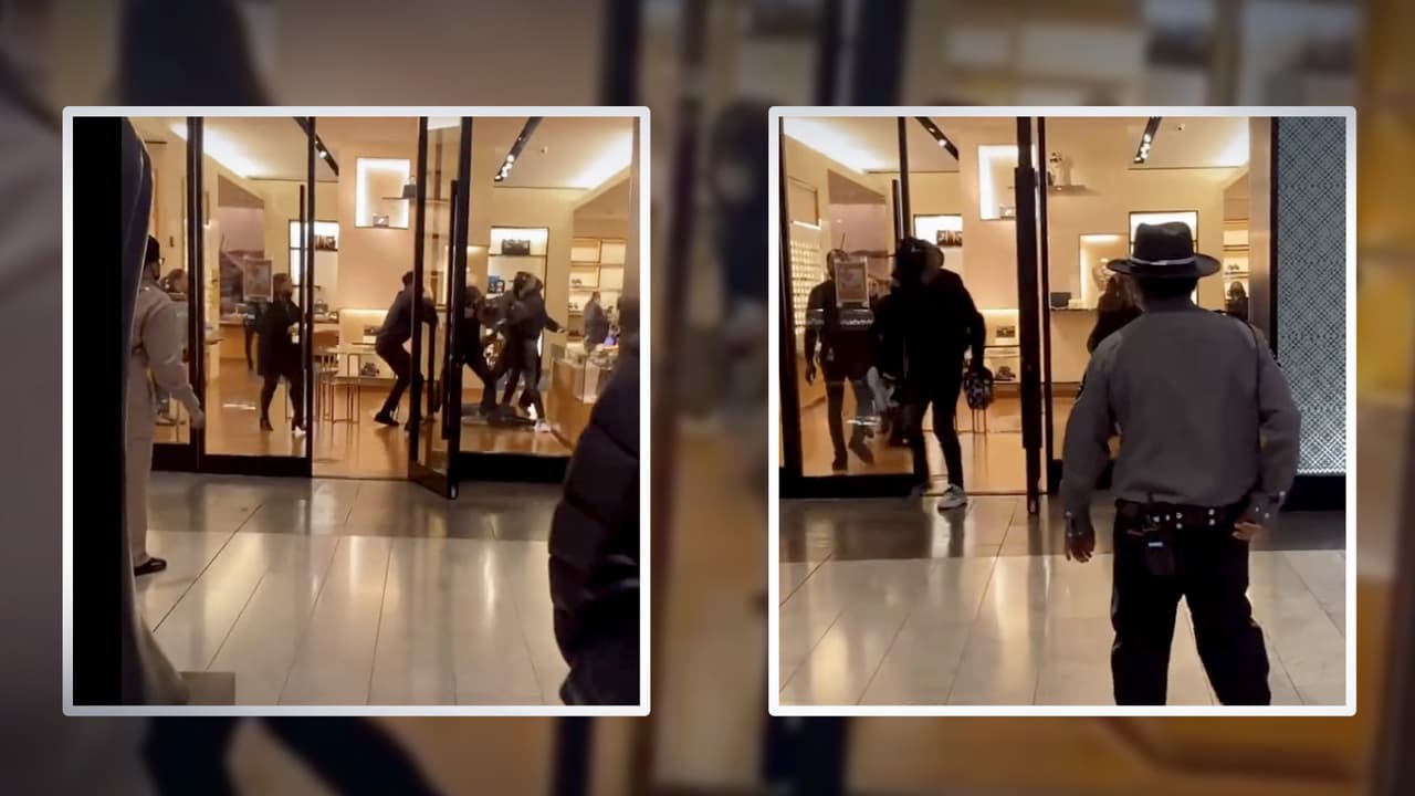 Roban bolsos de Louis Vuitton en un mall y un guardia ve toda la acción sin hacer nada