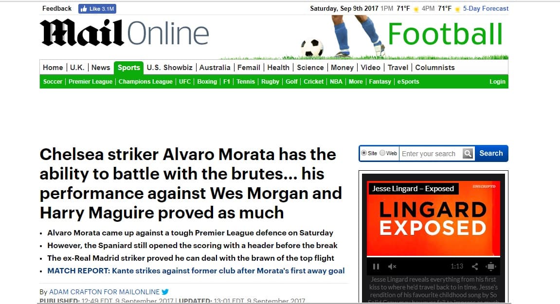 La actuación de Morata en el Chelsea 2-1 Leicester City ha provocado excelentes comentarios en los medios de comunicación de Inglaterra.
