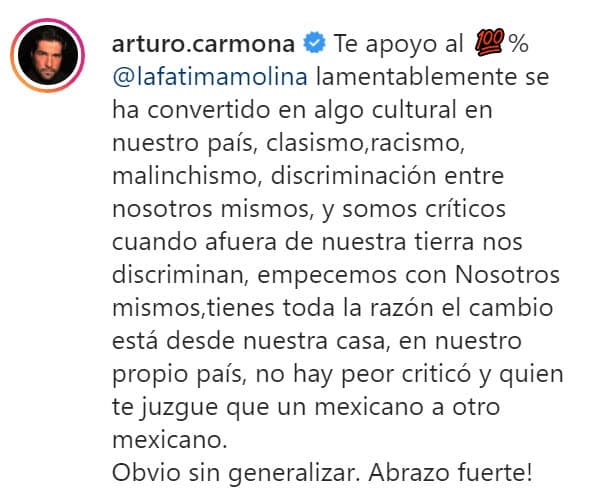 Mientras que Arturo Carmona
<b><a href="https://www.instagram.com/p/CLlKaBzhsKN/" target="_blank">también le mostró su apoyo. </a></b>